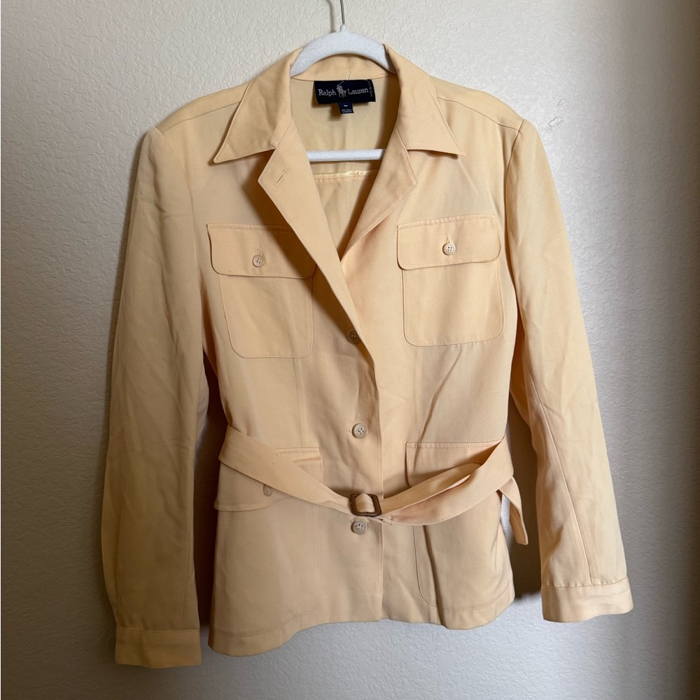 Vintage‎ Ralph Lauren Wool Belted Field Jacket Size 8 Butter Yellow Made in USA